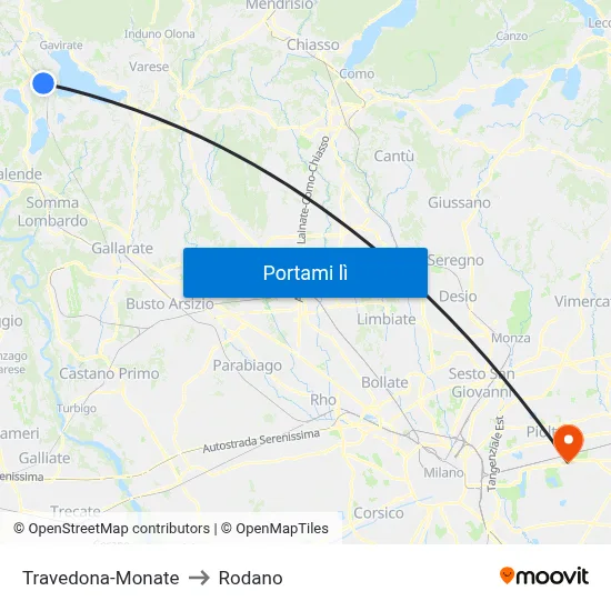 Travedona-Monate to Rodano map