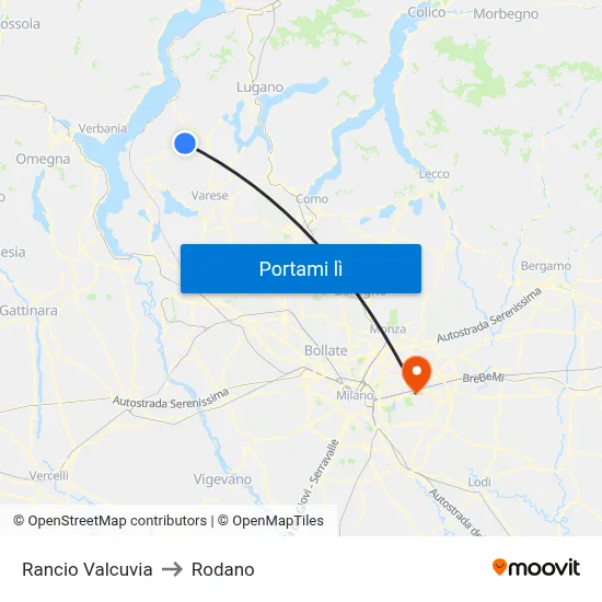 Rancio Valcuvia to Rodano map