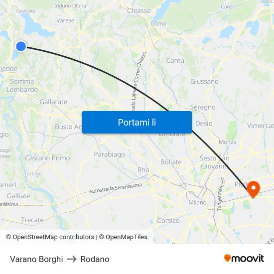 Varano Borghi to Rodano map