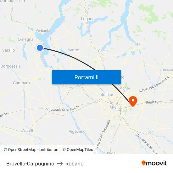 Brovello-Carpugnino to Rodano map