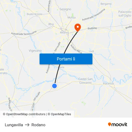 Lungavilla to Rodano map