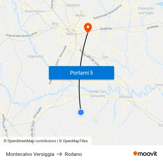 Montecalvo Versiggia to Rodano map