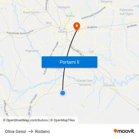 Oliva Gessi to Rodano map