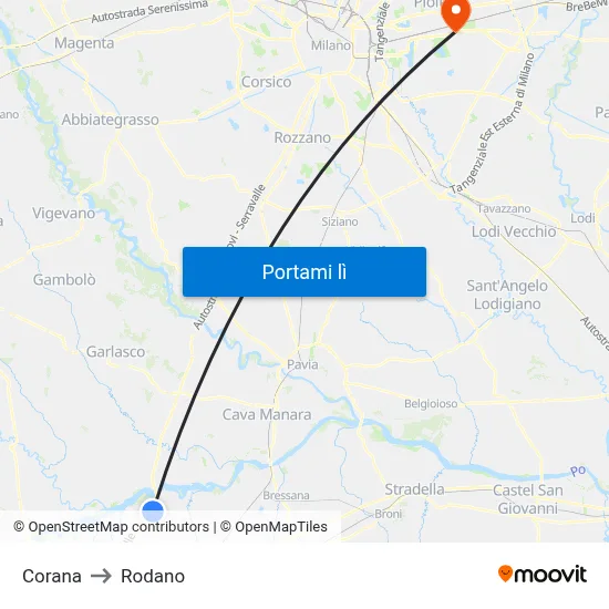 Corana to Rodano map