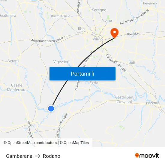 Gambarana to Rodano map