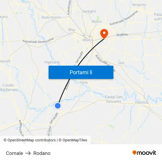 Cornale to Rodano map