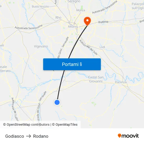 Godiasco to Rodano map