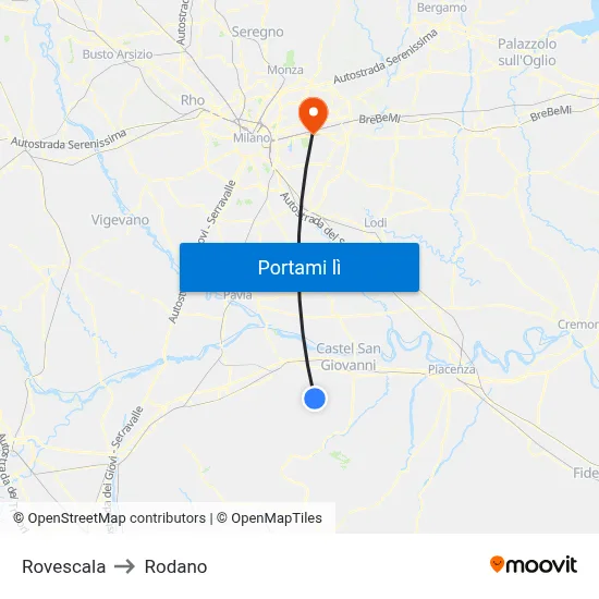 Rovescala to Rodano map