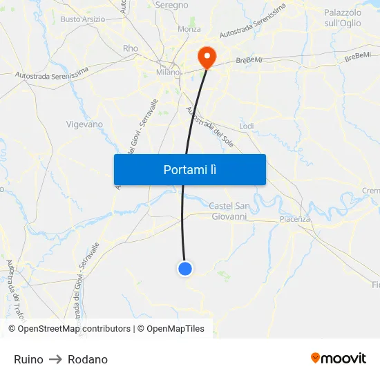Ruino to Rodano map