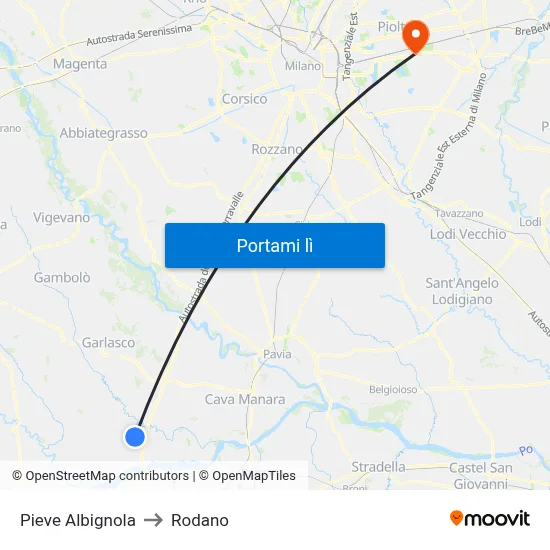 Pieve Albignola to Rodano map