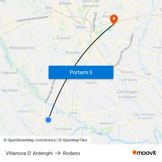 Villanova D' Ardenghi to Rodano map