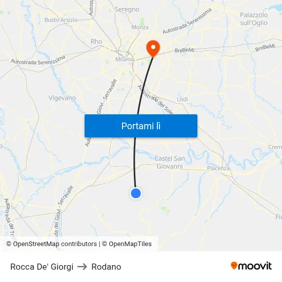 Rocca De' Giorgi to Rodano map