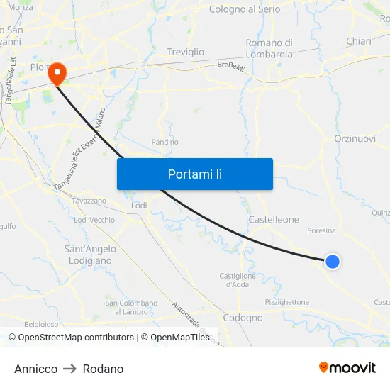 Annicco to Rodano map