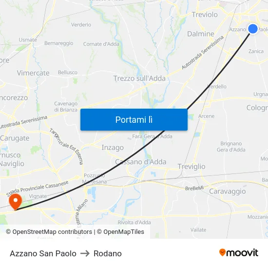 Azzano San Paolo to Rodano map