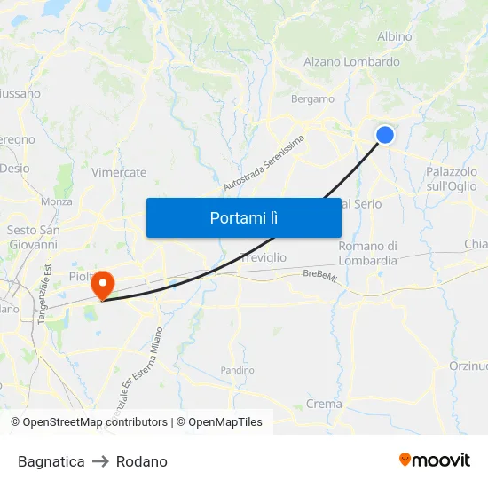 Bagnatica to Rodano map