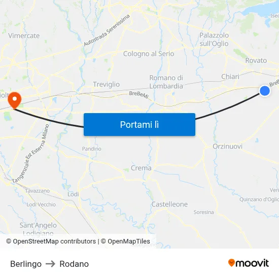 Berlingo to Rodano map
