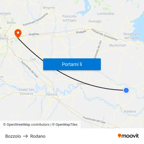 Bozzolo to Rodano map