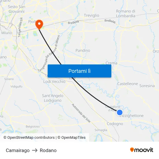 Camairago to Rodano map