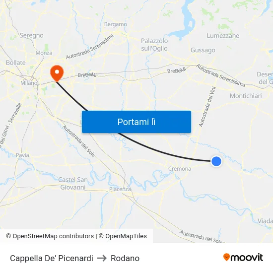 Cappella De' Picenardi to Rodano map