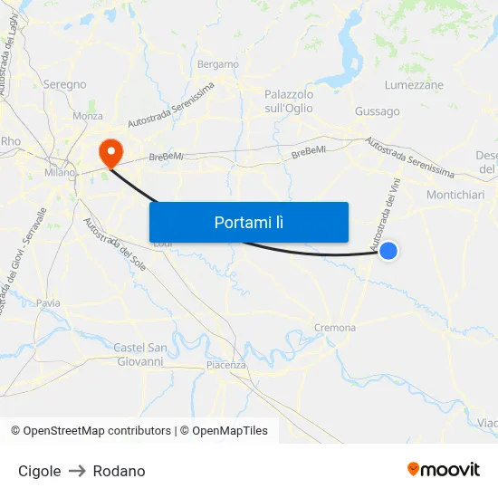 Cigole to Rodano map