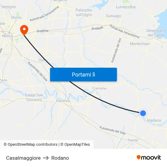 Casalmaggiore to Rodano map