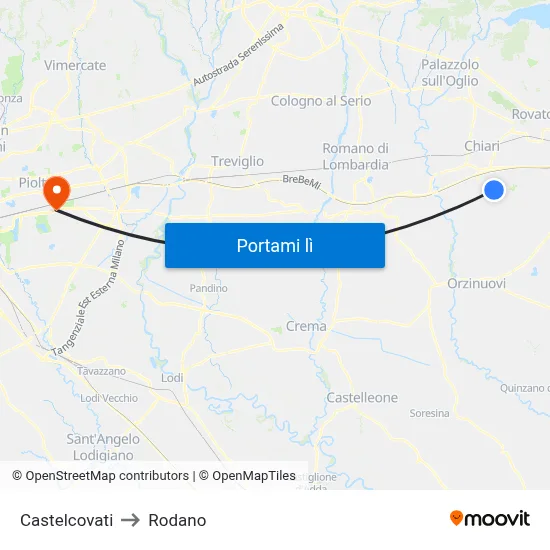 Castelcovati to Rodano map