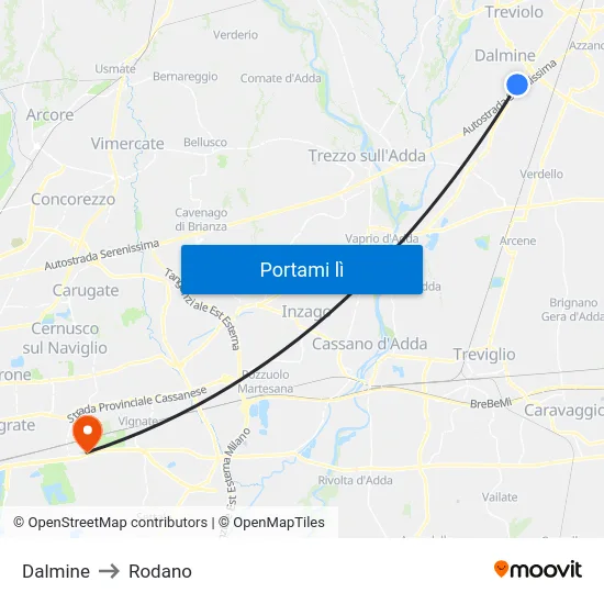 Dalmine to Rodano map