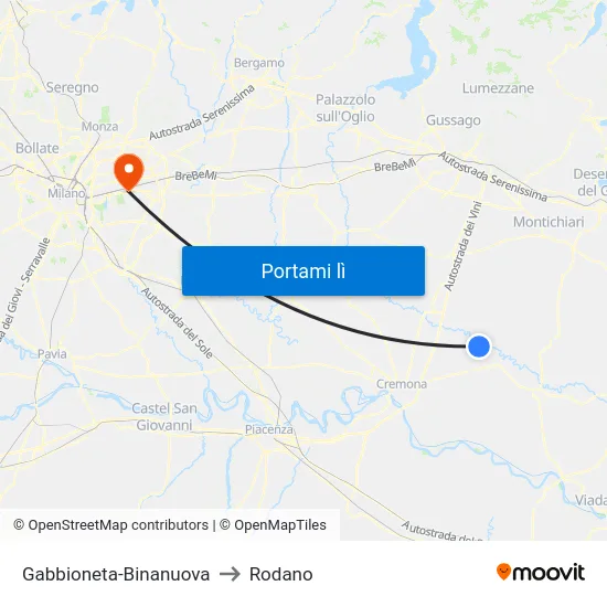 Gabbioneta-Binanuova to Rodano map