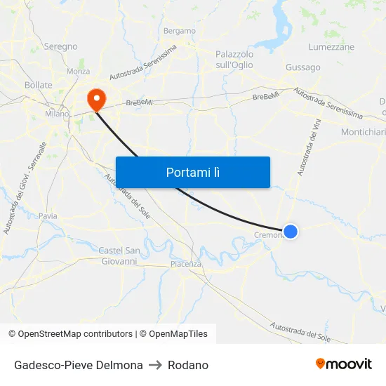 Gadesco-Pieve Delmona to Rodano map