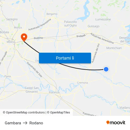 Gambara to Rodano map