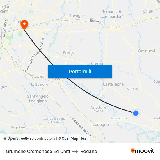 Grumello Cremonese Ed Uniti to Rodano map