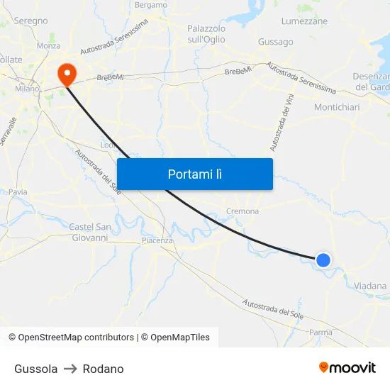Gussola to Rodano map