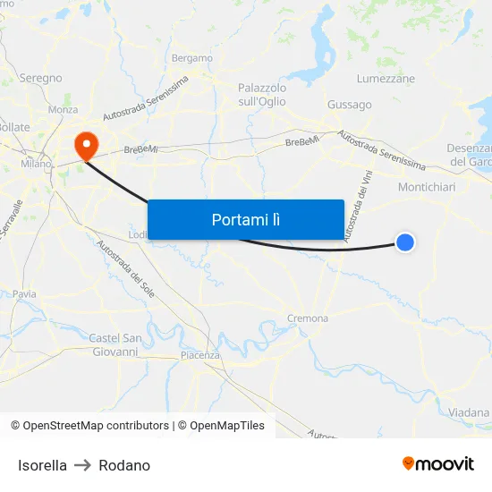 Isorella to Rodano map