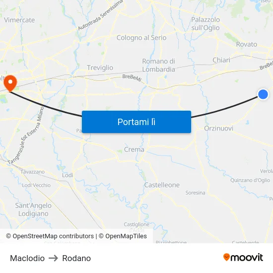 Maclodio to Rodano map