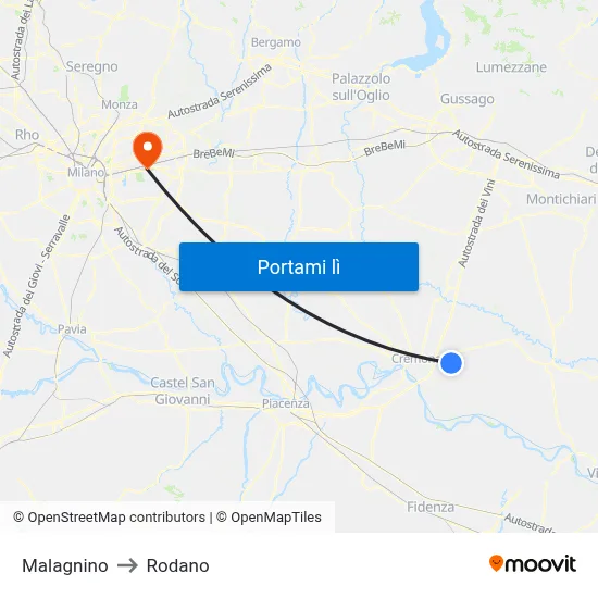 Malagnino to Rodano map