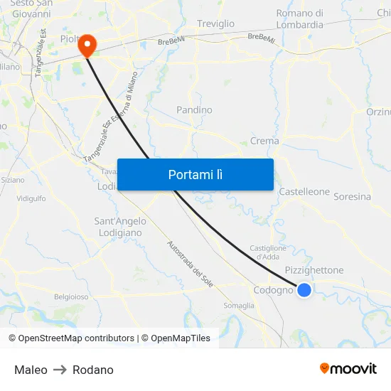 Maleo to Rodano map