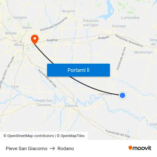 Pieve San Giacomo to Rodano map