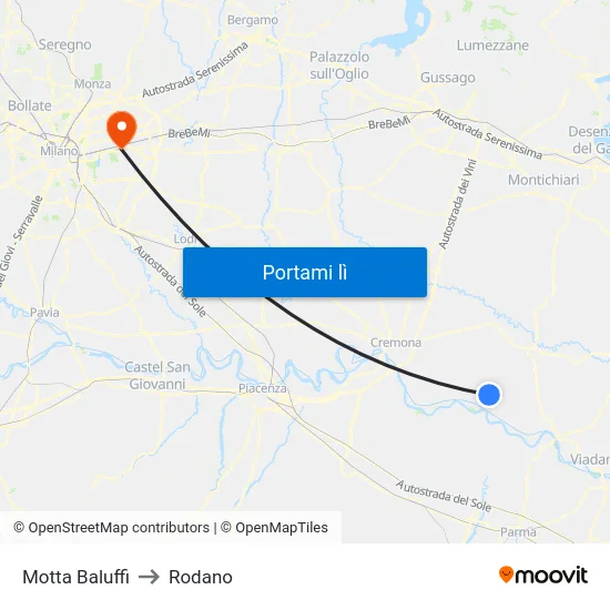 Motta Baluffi to Rodano map