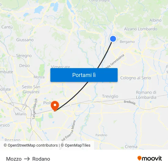 Mozzo to Rodano map