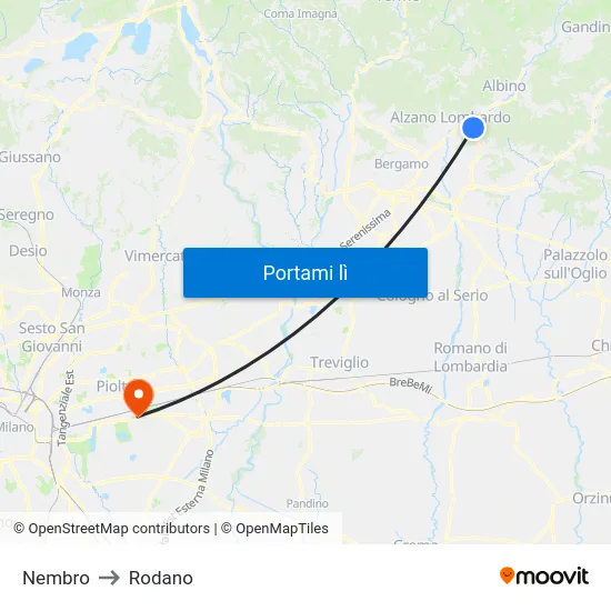 Nembro to Rodano map