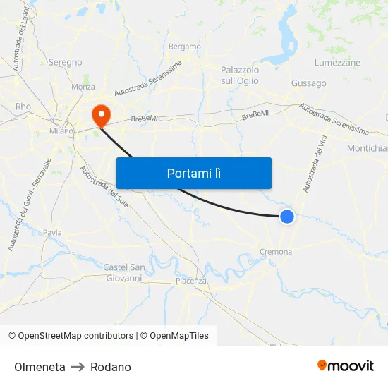 Olmeneta to Rodano map