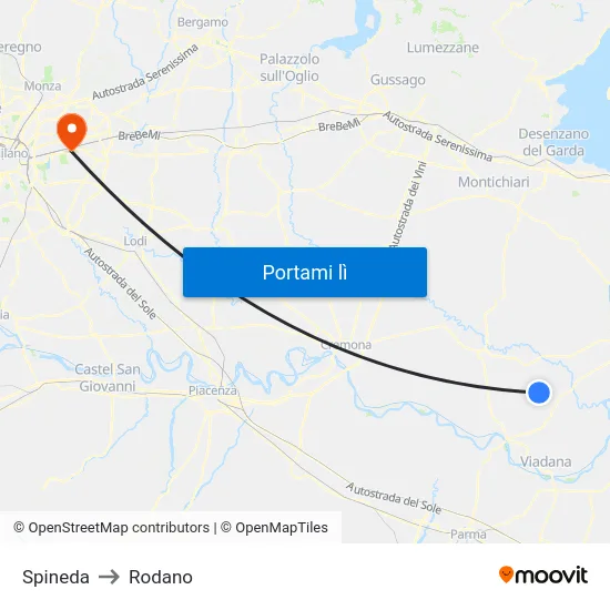 Spineda to Rodano map