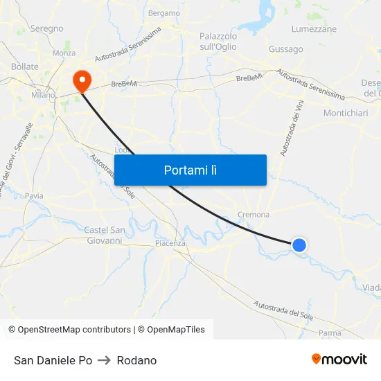 San Daniele Po to Rodano map