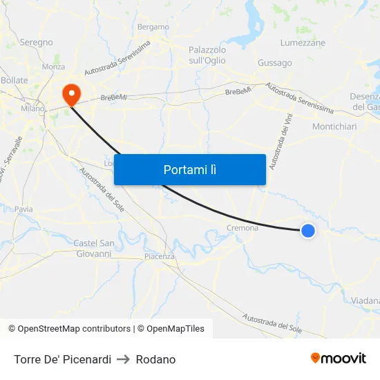 Torre De' Picenardi to Rodano map