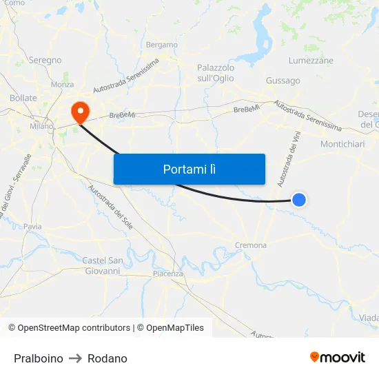 Pralboino to Rodano map