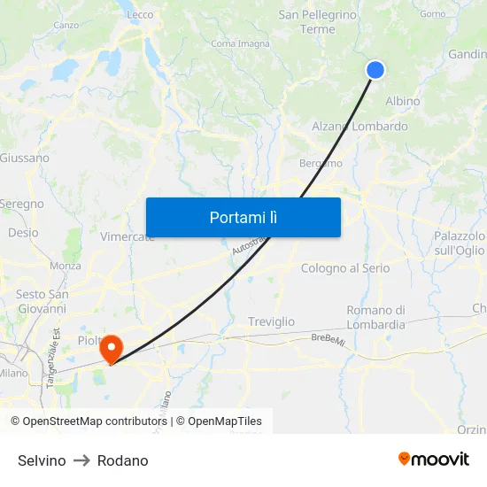 Selvino to Rodano map