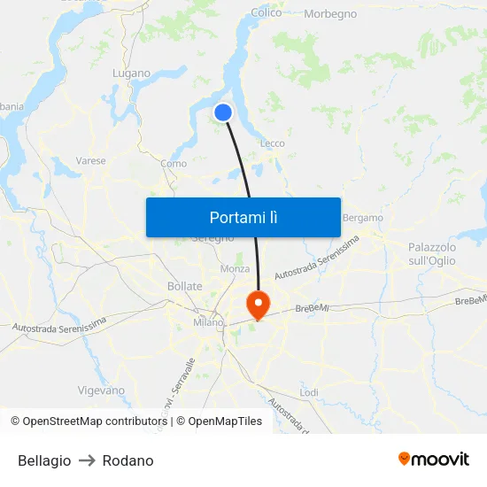 Bellagio to Rodano map