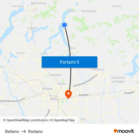 Bellano to Rodano map