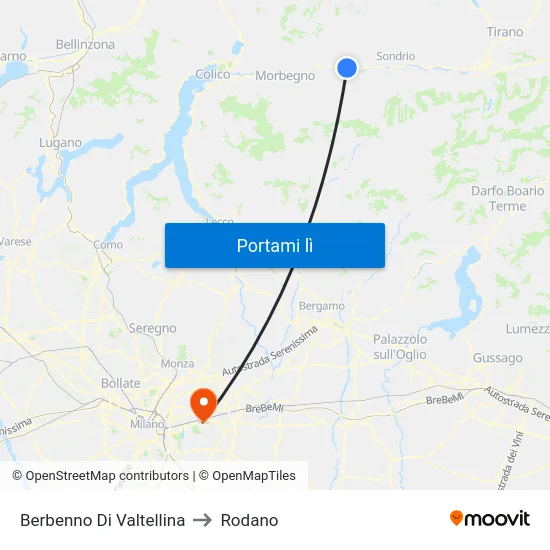 Berbenno Di Valtellina to Rodano map
