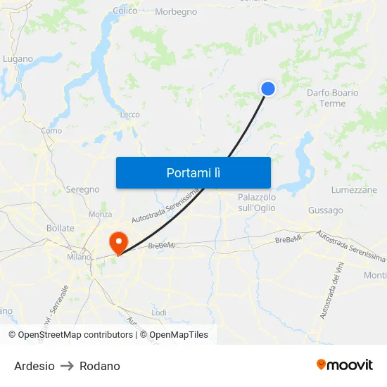 Ardesio to Rodano map